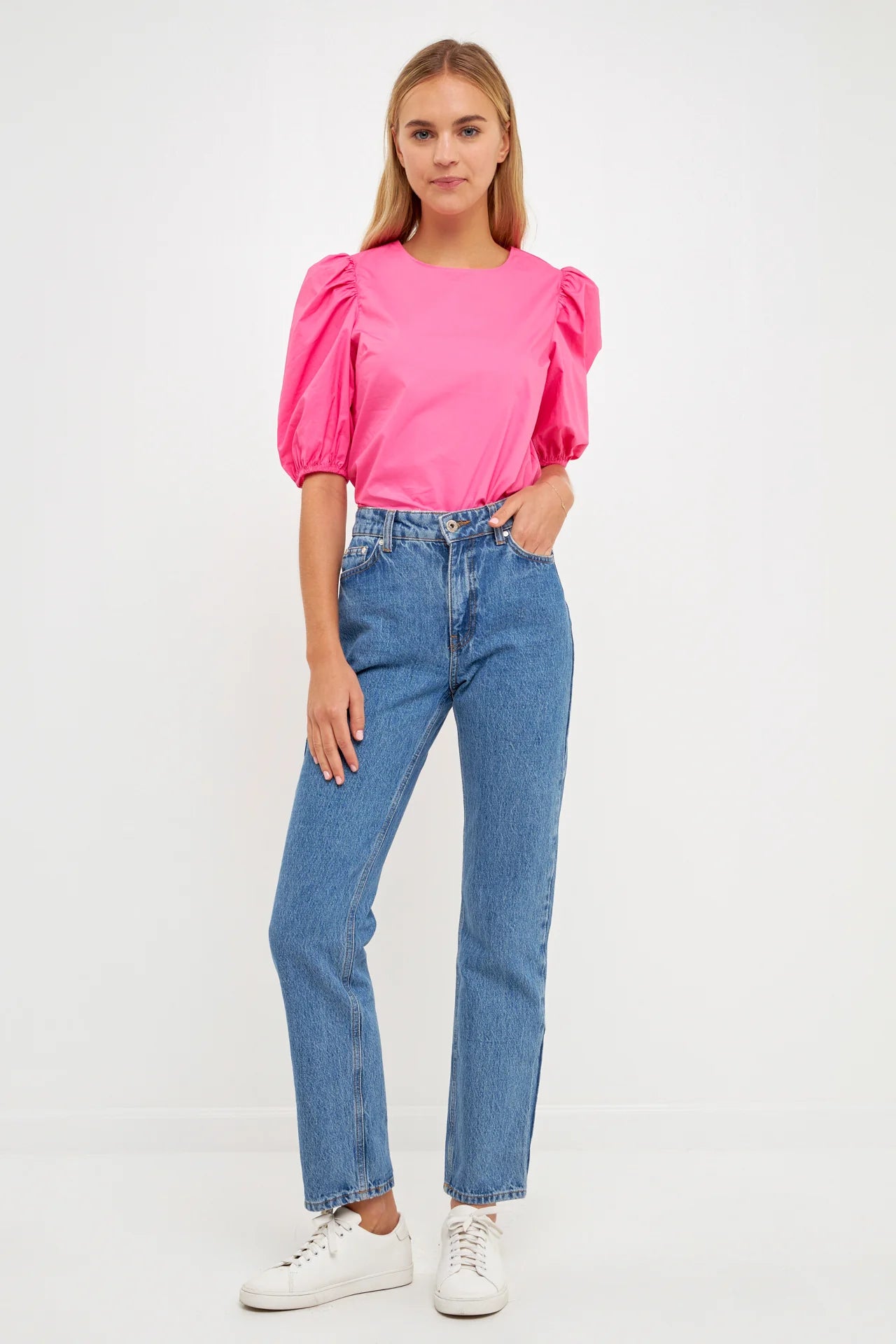 Pink Poplin Puff Sleeve Top - FINAL SALE