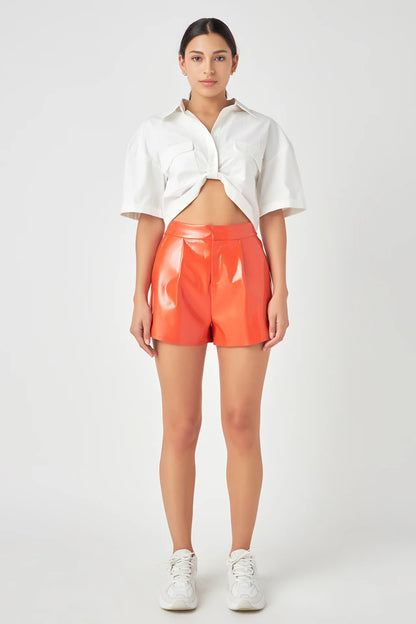 Orange Faux Leather Shorts