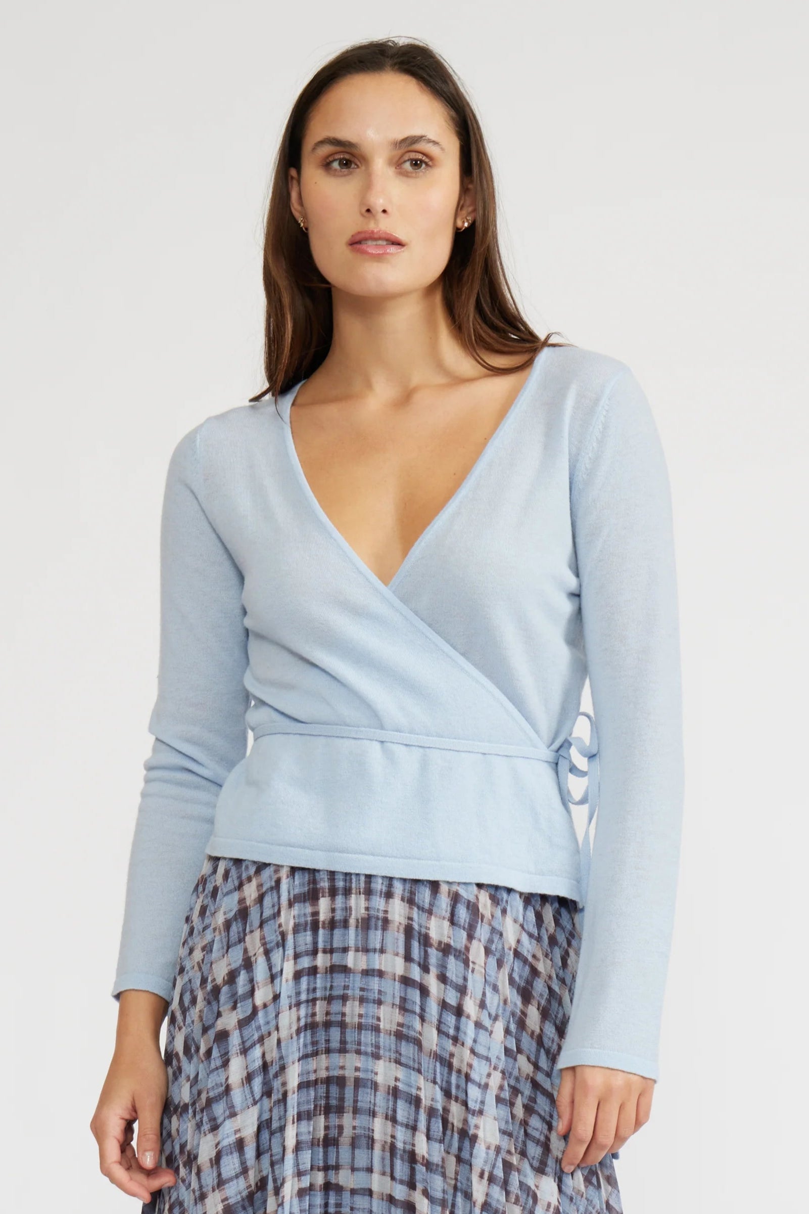 lucy paris sky blue dominic wrap sweater top