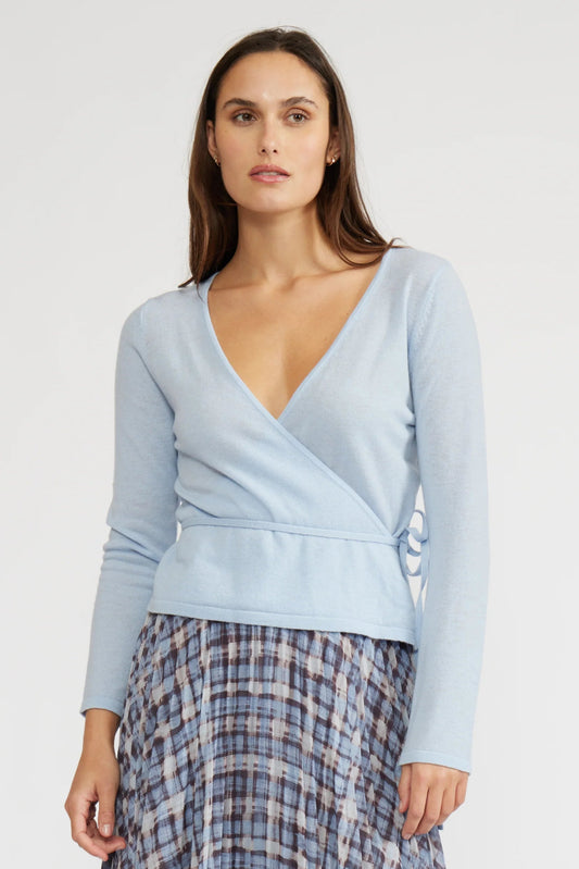 lucy paris sky blue dominic wrap sweater top
