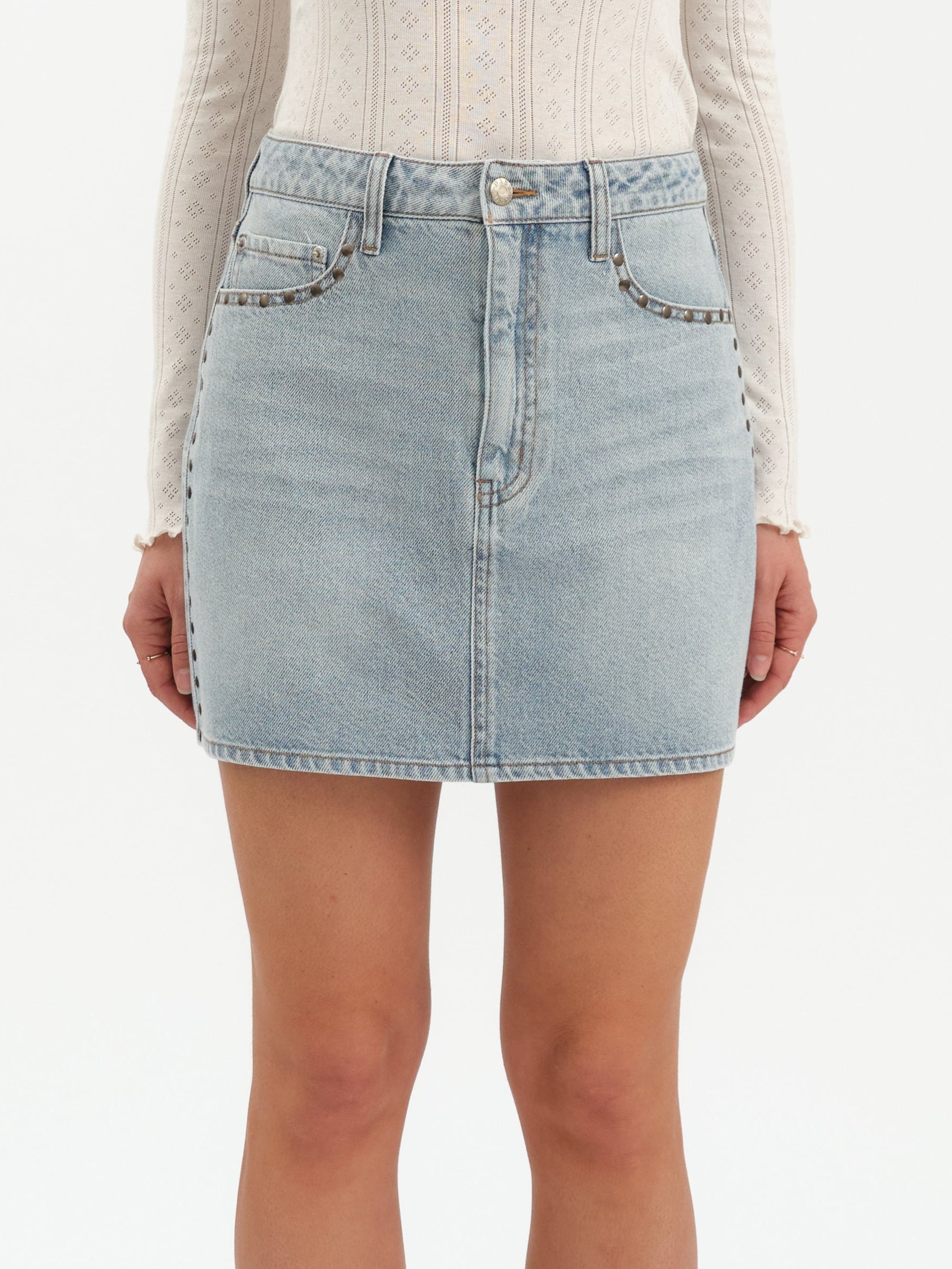 daze denim mini skirt studded studs