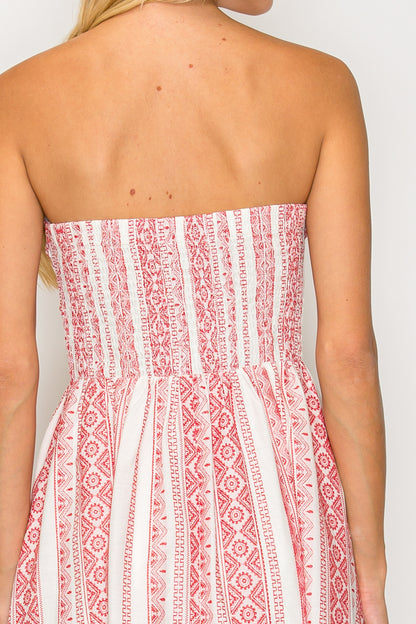 Crimson Weave Strapless Midi Dress