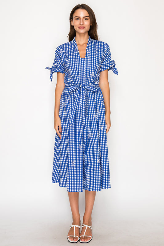 Azure Gingham Midi Dress