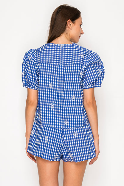 Azure Gingham Tie Top