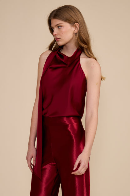 Deep Merlot Halter Scarf Top