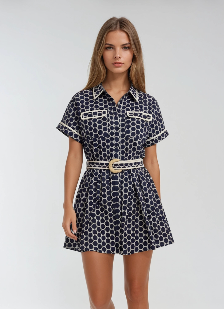 Naomi Marine Dot Dress