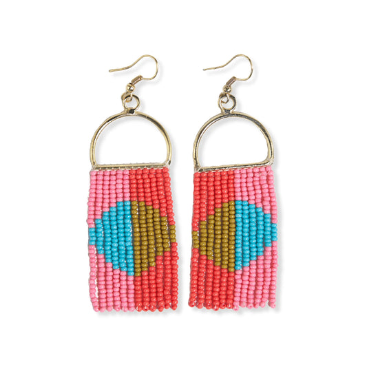 Allison Red and Pink Circle on Arch Fringe Earrings