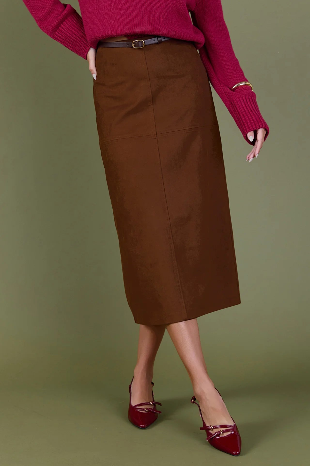 Faux Suede Midi Skirt