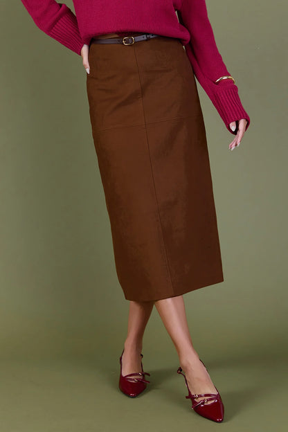 Faux Suede Midi Skirt