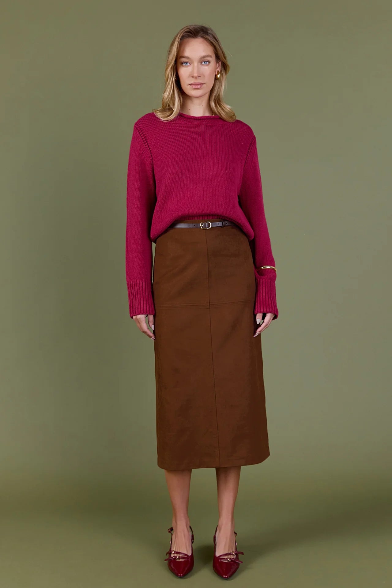 Faux Suede Midi Skirt