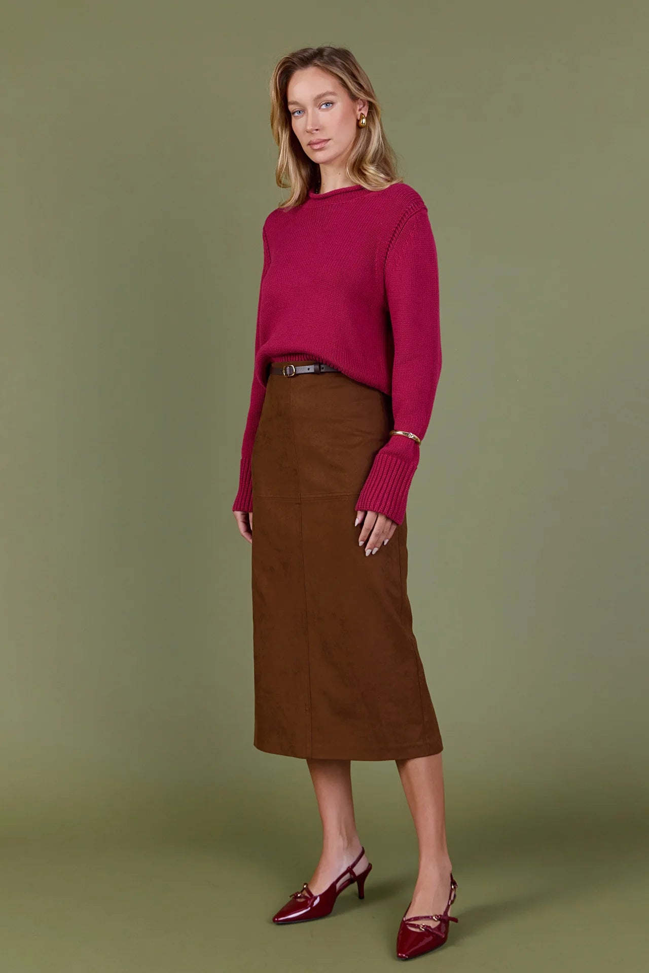 Faux Suede Midi Skirt