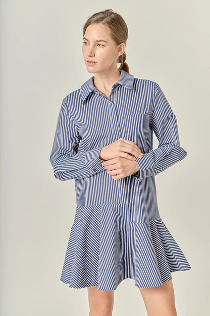 Stripe Collar Flared Skirt Dress - FINAL SALE