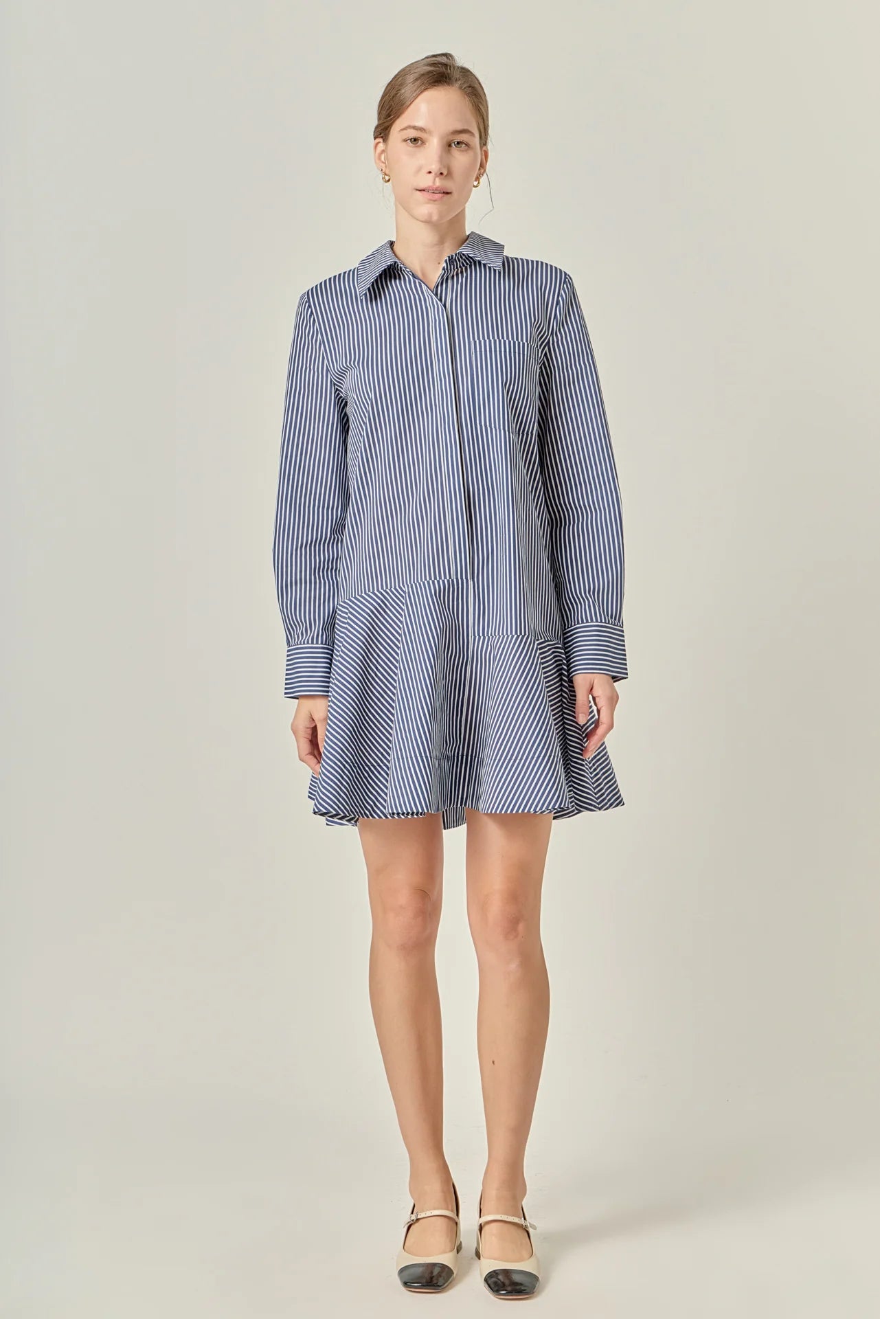 Stripe Collar Flared Skirt Dress - FINAL SALE