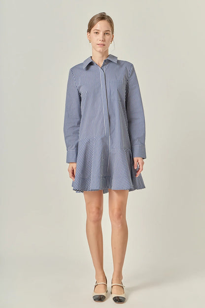 Stripe Collar Flared Skirt Dress - FINAL SALE