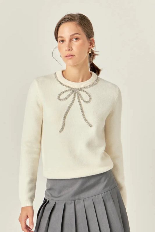 Rhinestone Bow Sweater