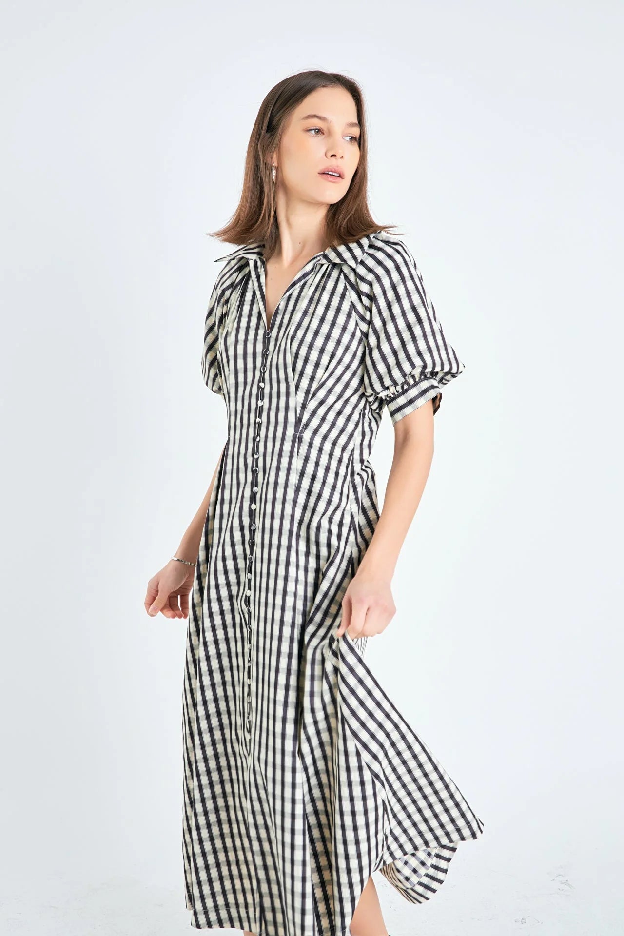 Gingham Check Midi Dress