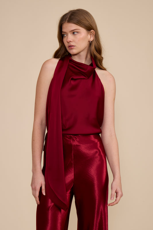Deep Merlot Halter Scarf Top