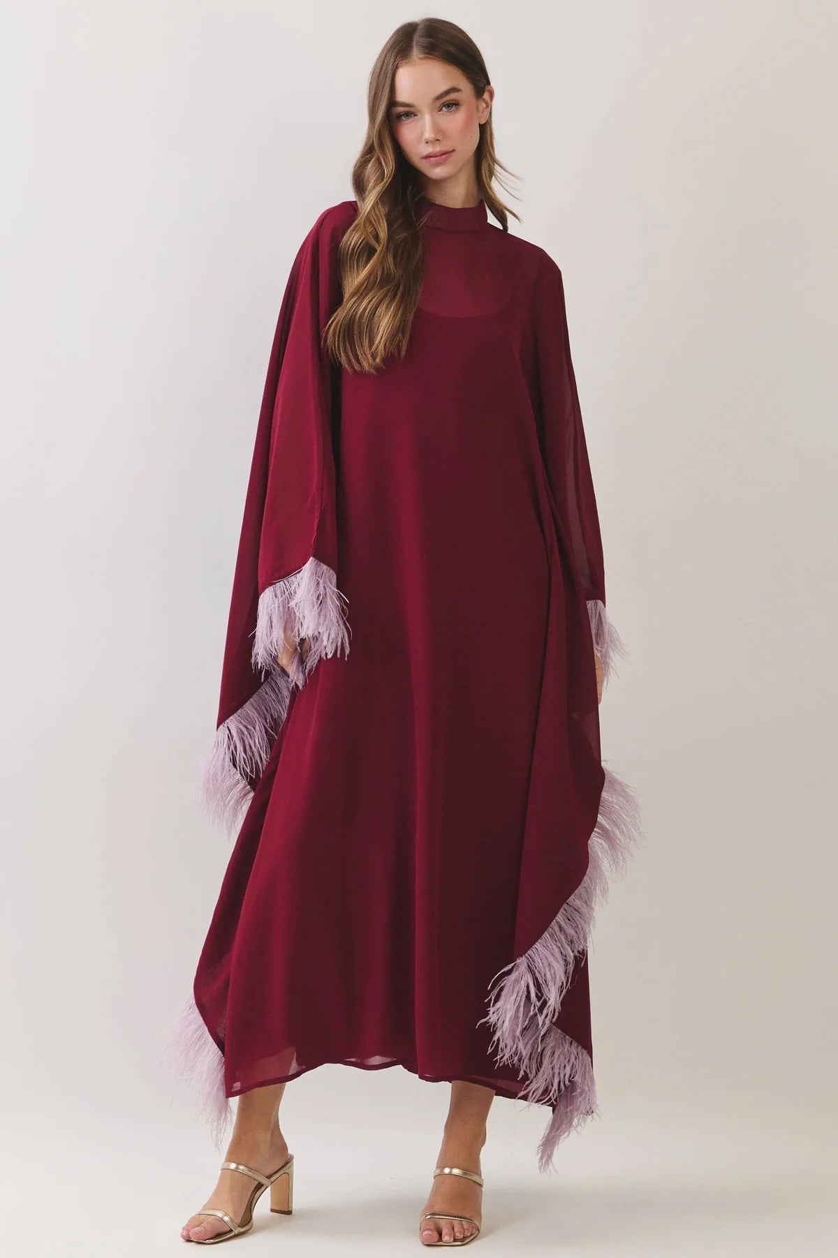 Fiona Feather Caftan Maxi Dress