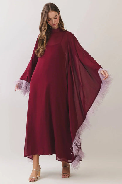 Fiona Feather Caftan Maxi Dress