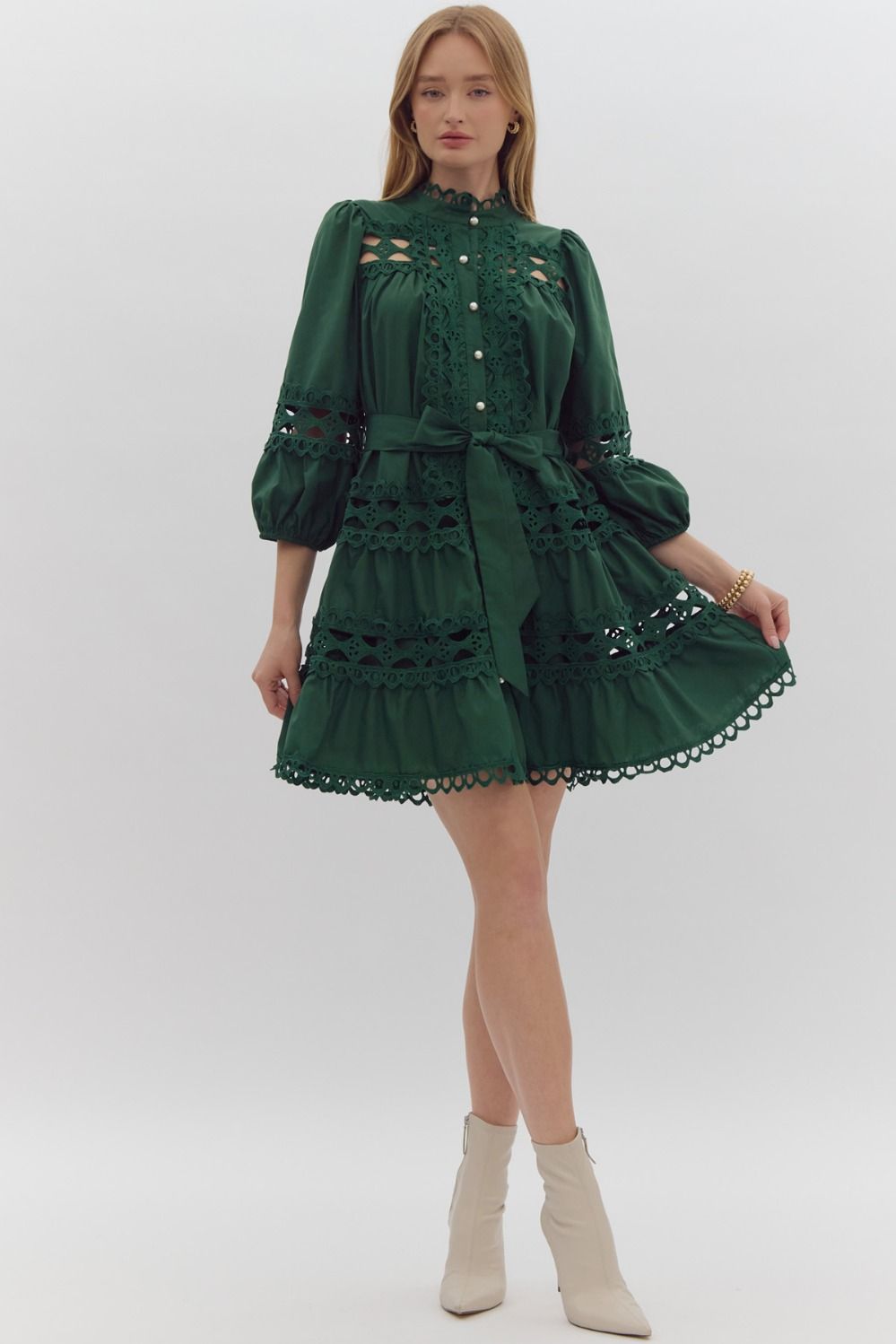 Evergreen Lace Mini Dress