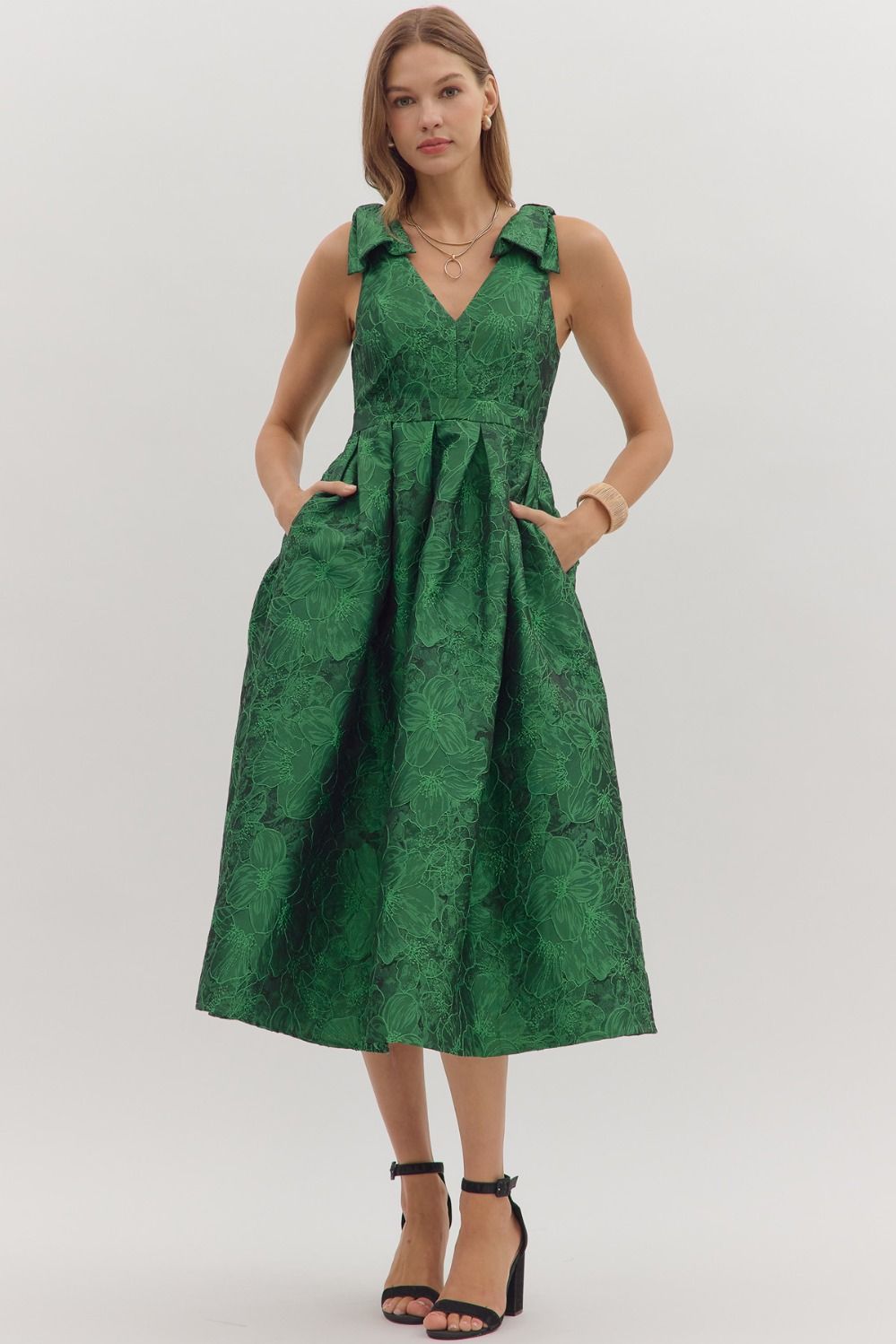 Emerald Jacquard Midi Dress