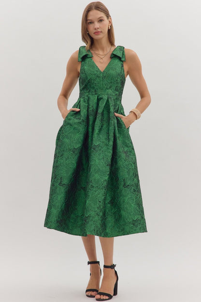 Emerald Jacquard Midi Dress