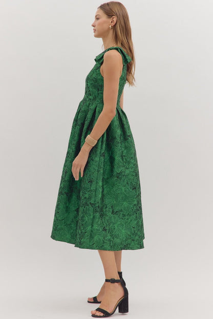 Emerald Jacquard Midi Dress