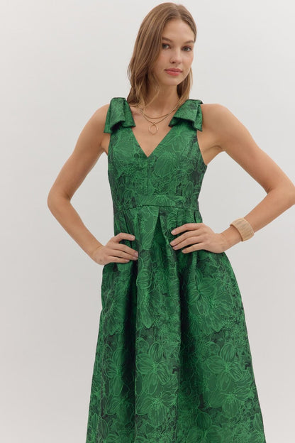 Emerald Jacquard Midi Dress