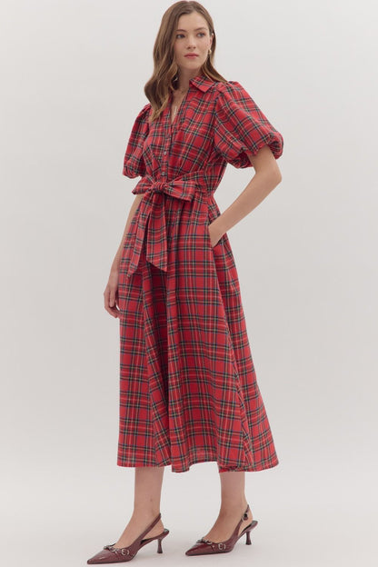 Red Flannel Midi Dress