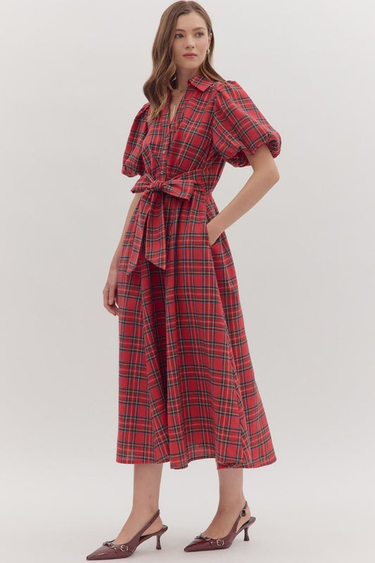 Red Flannel Midi Dress