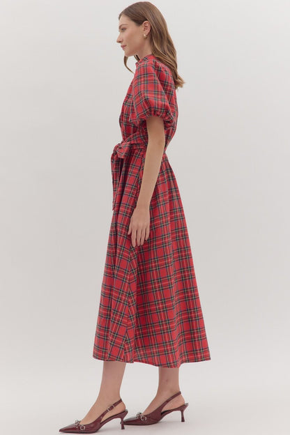 Red Flannel Midi Dress