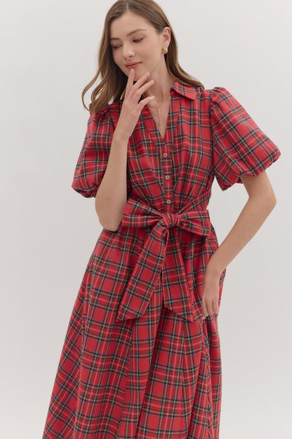 Red Flannel Midi Dress