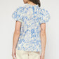 Blue Toile Puff Sleeve Top