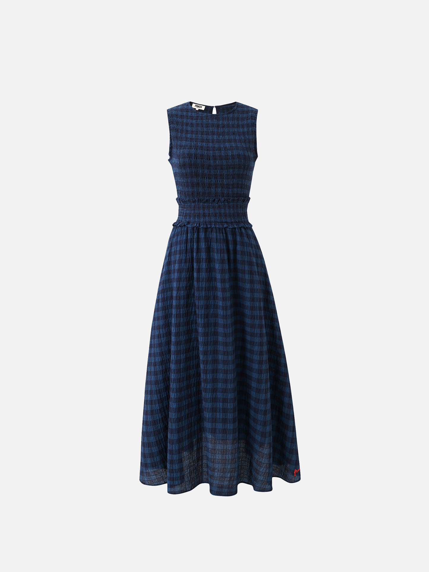 blue navy gingham sleeveless dress maxi