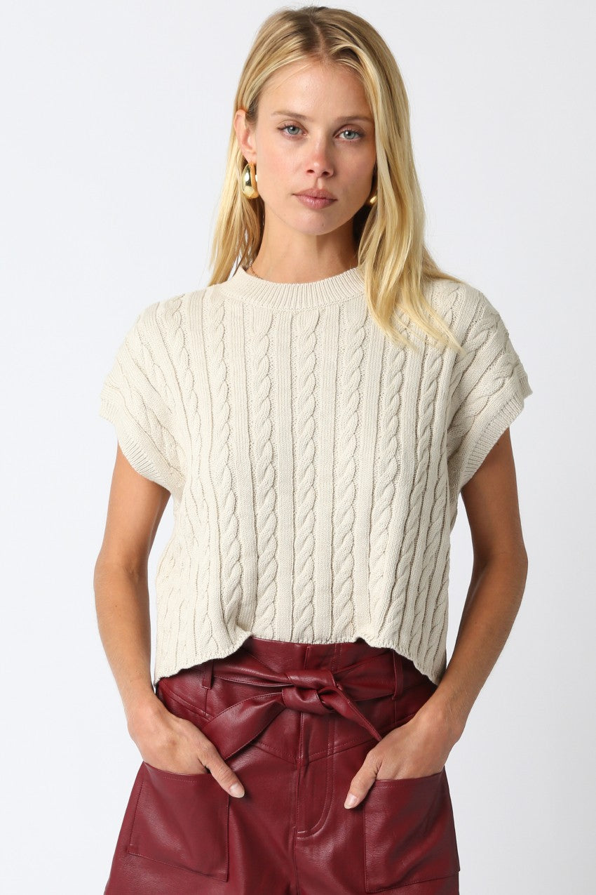 cream off white sweater top oversized boxy shirt short sleeve