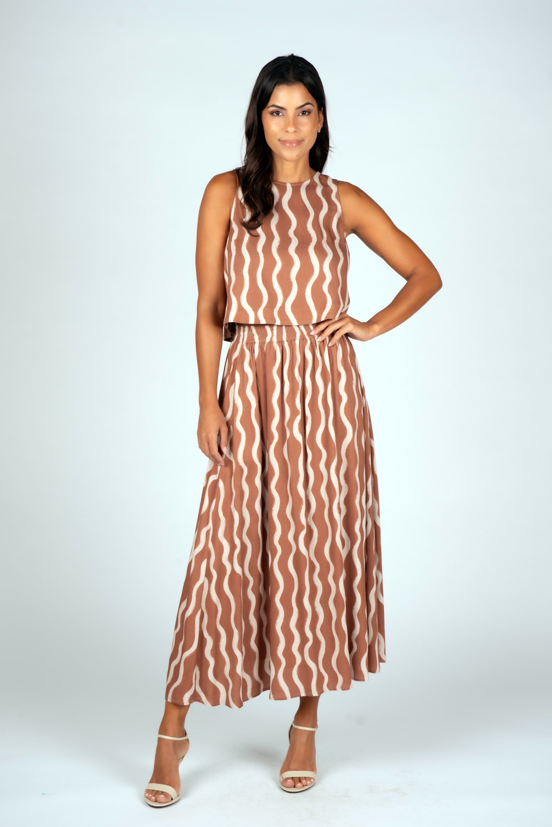 brown cream flowy skirt