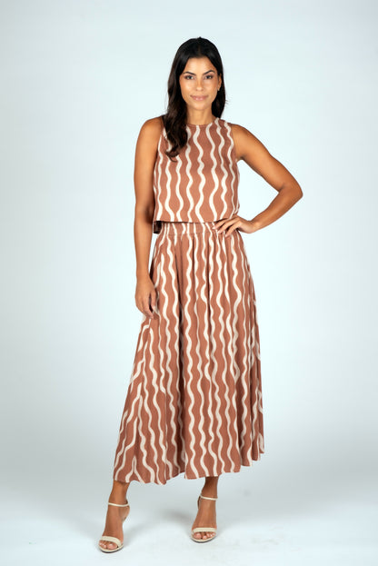 brown cream flowy skirt