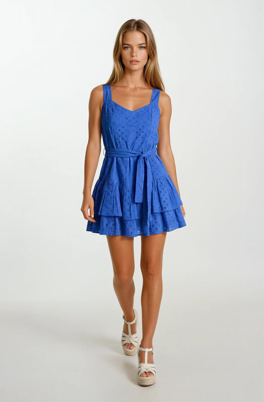 cobalt blue ruffled mini dress with shorts