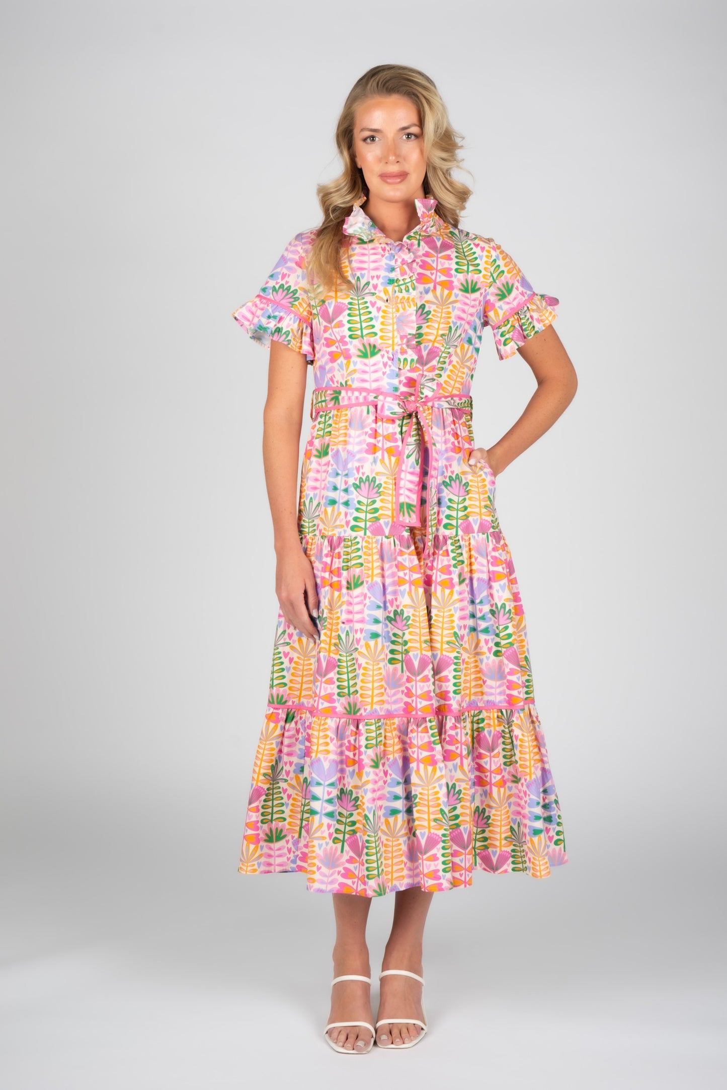 spring floral print midi ruffles southern girly