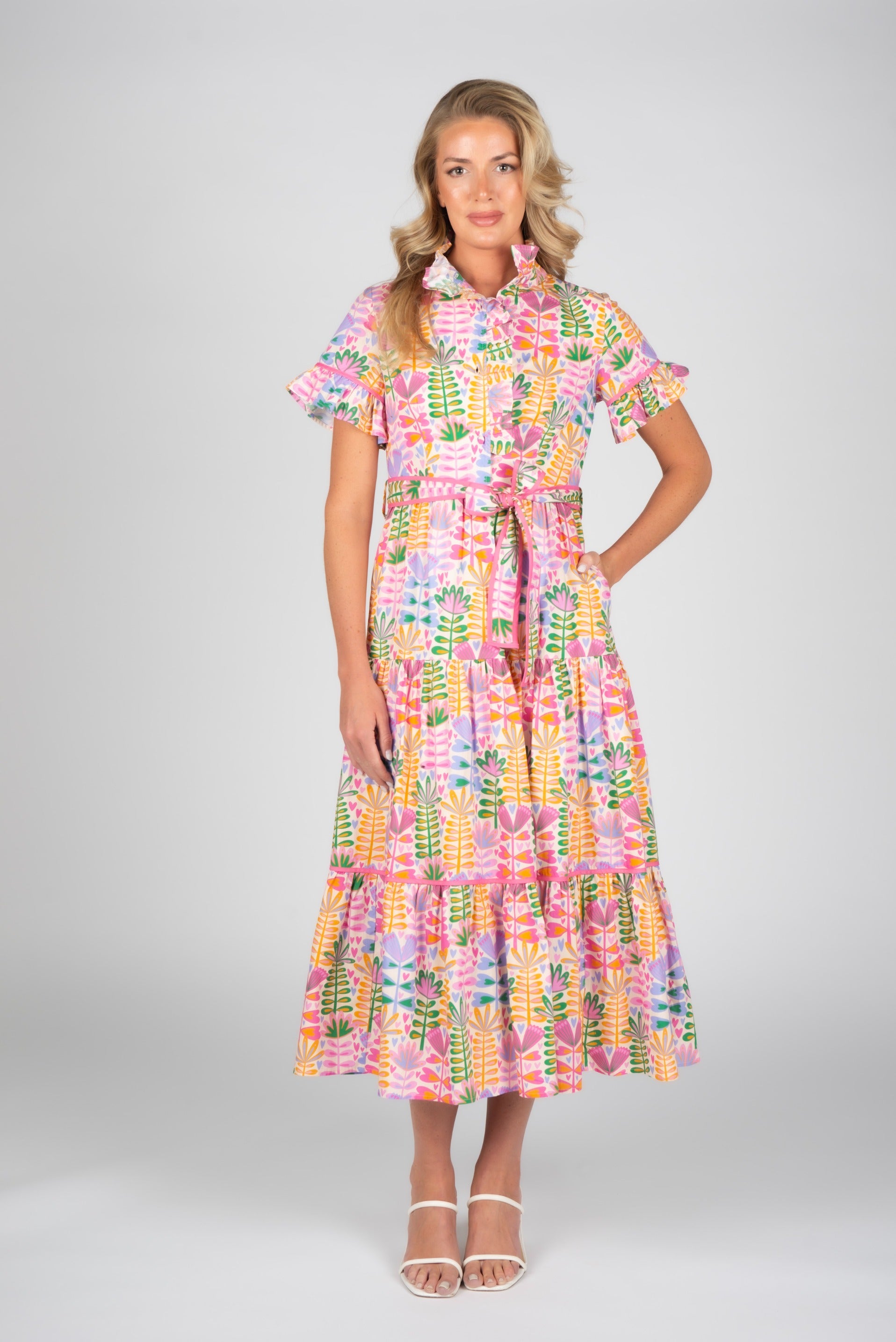 spring floral print midi ruffles southern girly