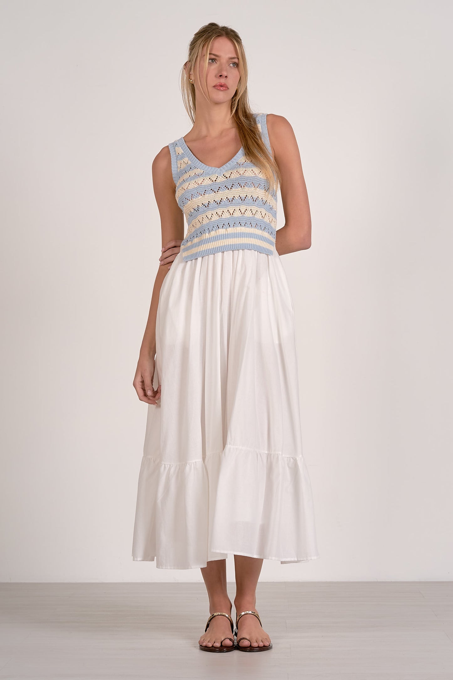 Light Blue Mixed Media Midi Dress - FINAL SALE