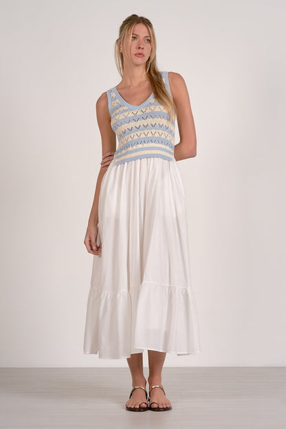 Light Blue Mixed Media Midi Dress - FINAL SALE