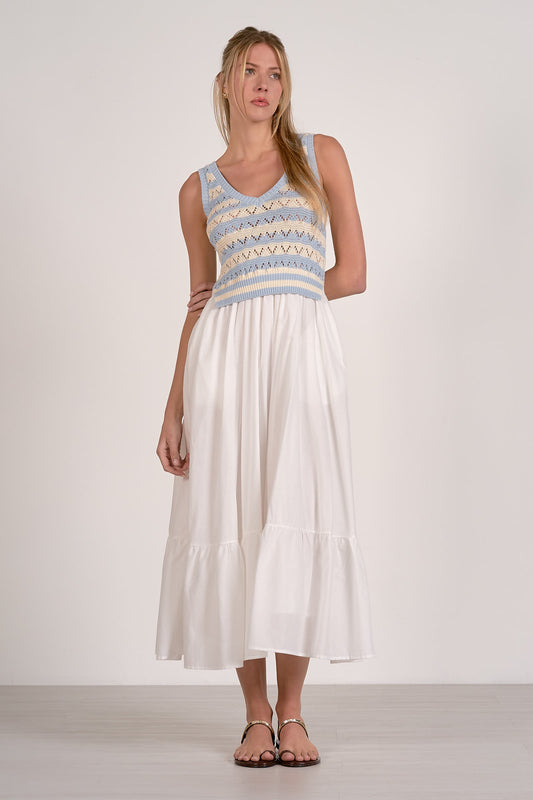 Light Blue Mixed Media Midi Dress - FINAL SALE