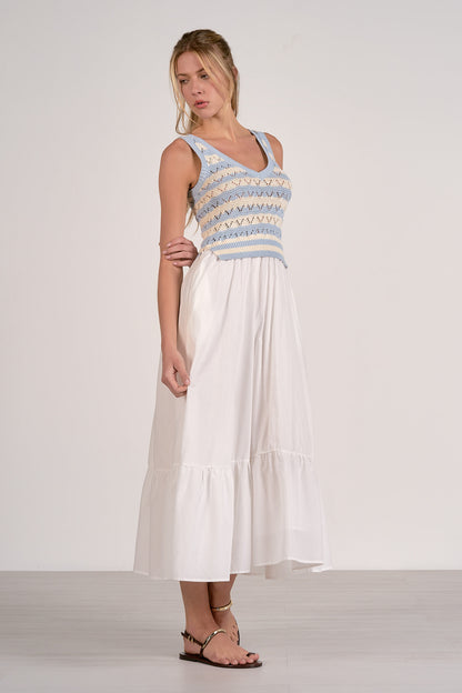 Light Blue Mixed Media Midi Dress - FINAL SALE