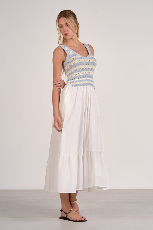 Light Blue Mixed Media Midi Dress - FINAL SALE