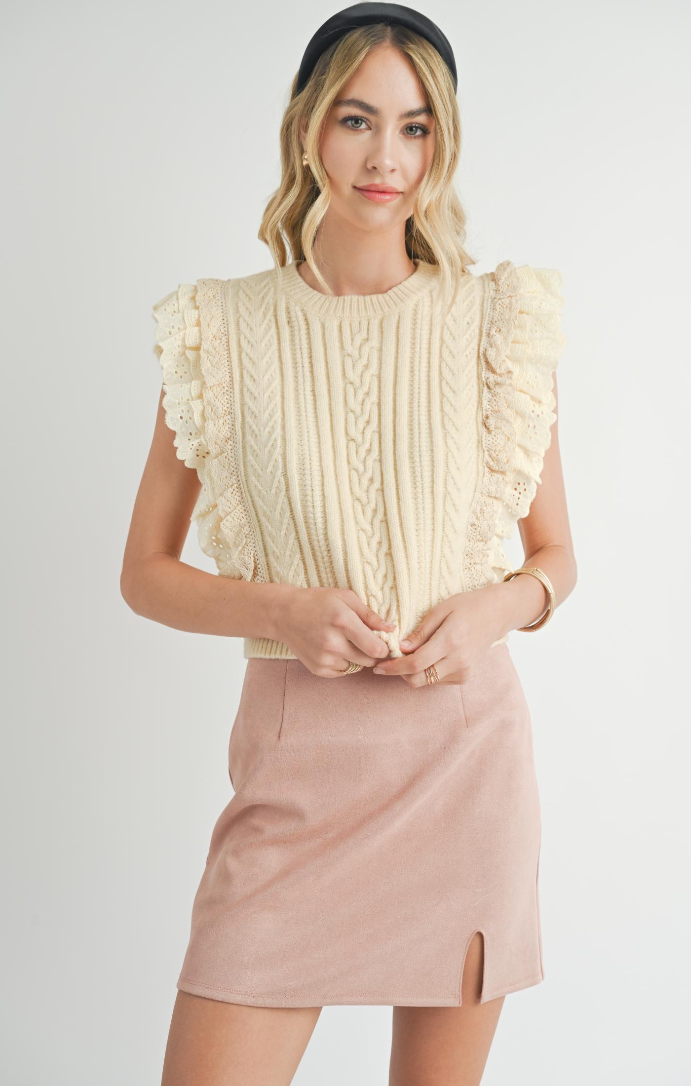 Vicki Lace Ruffle Sweater Tank