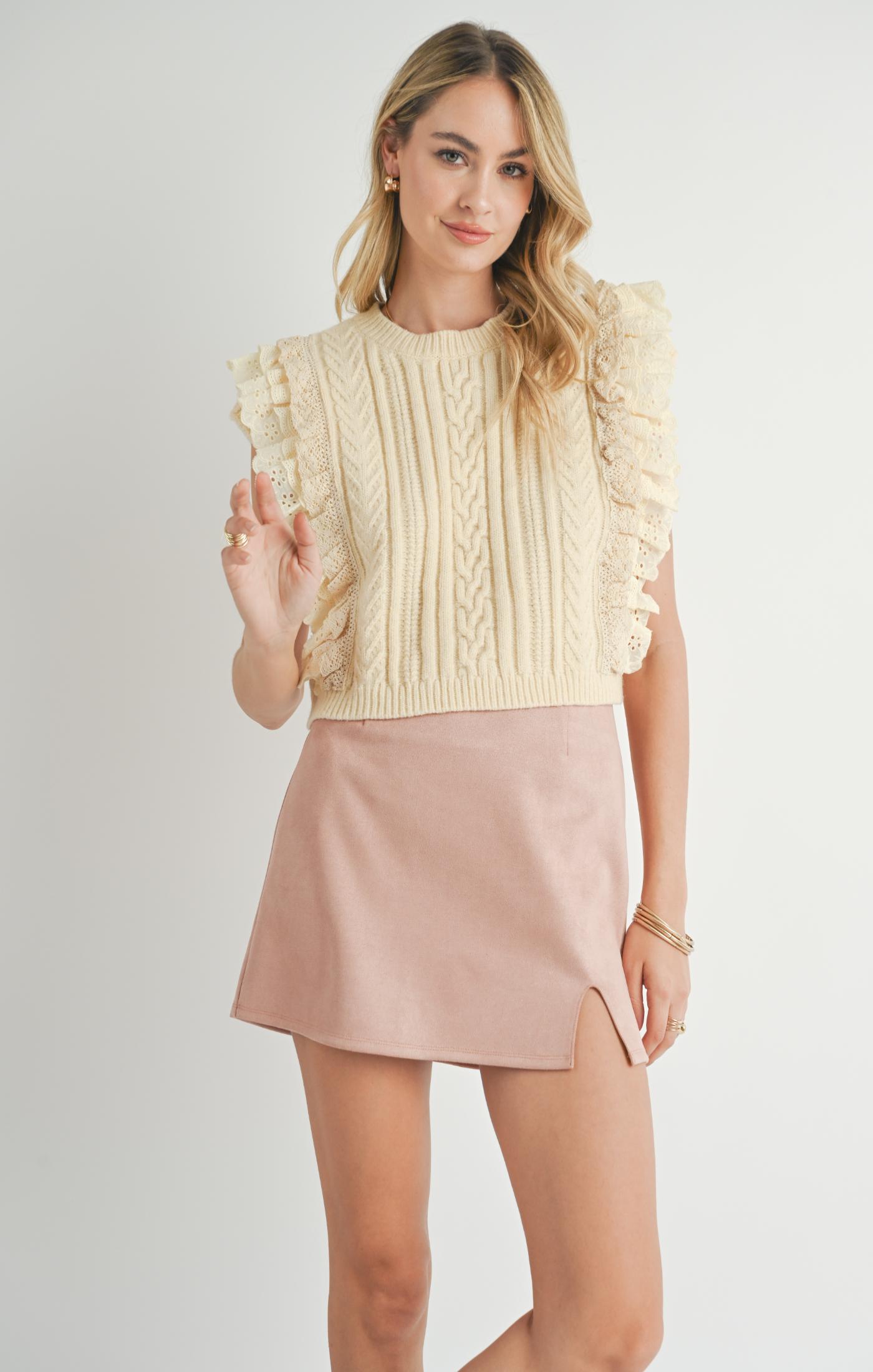 Vicki Lace Ruffle Sweater Tank