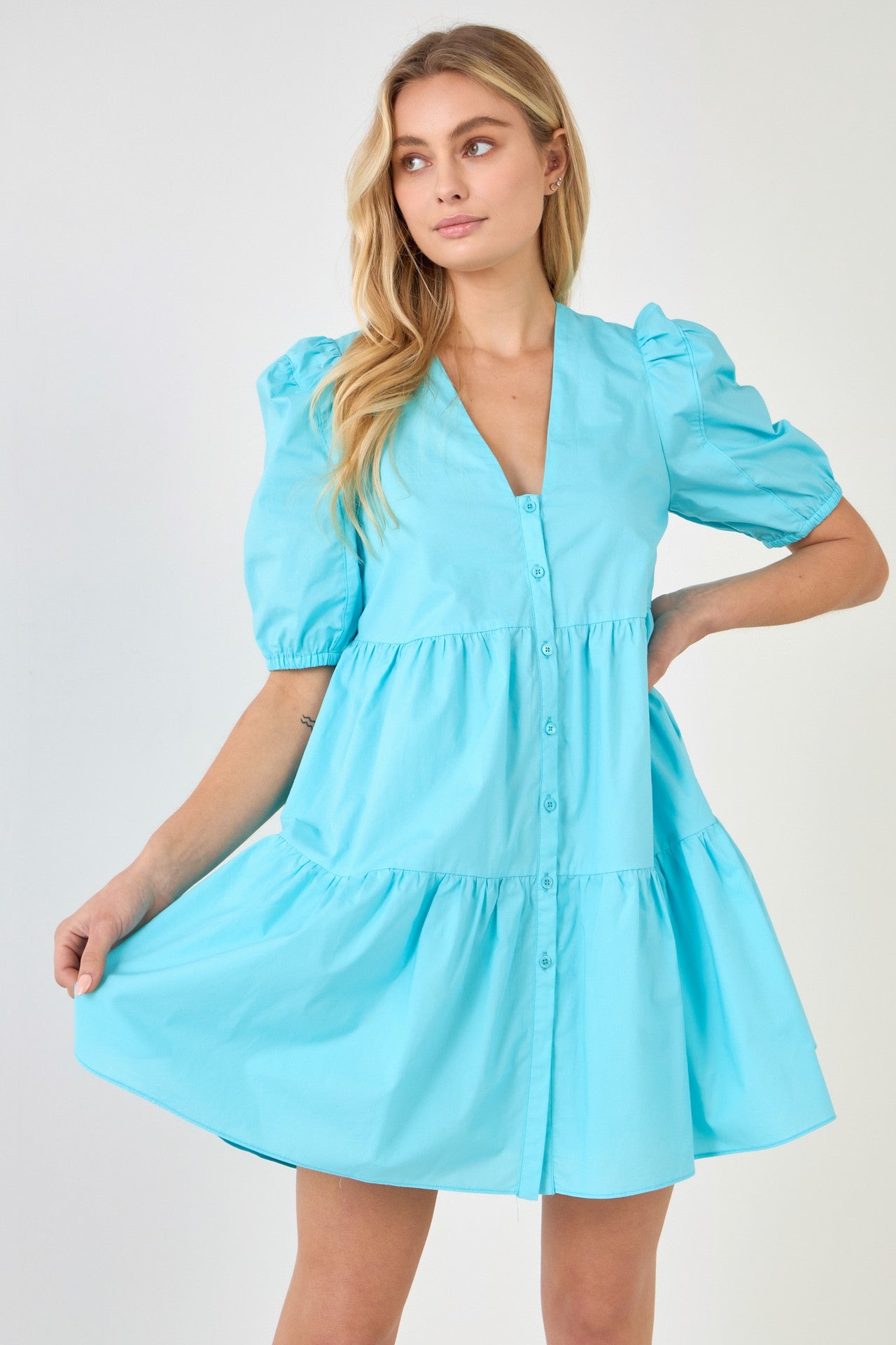 Aqua Babydoll Button Dress - FINAL SALE