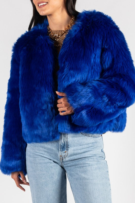 Royal Blue Faux Fur Jacket