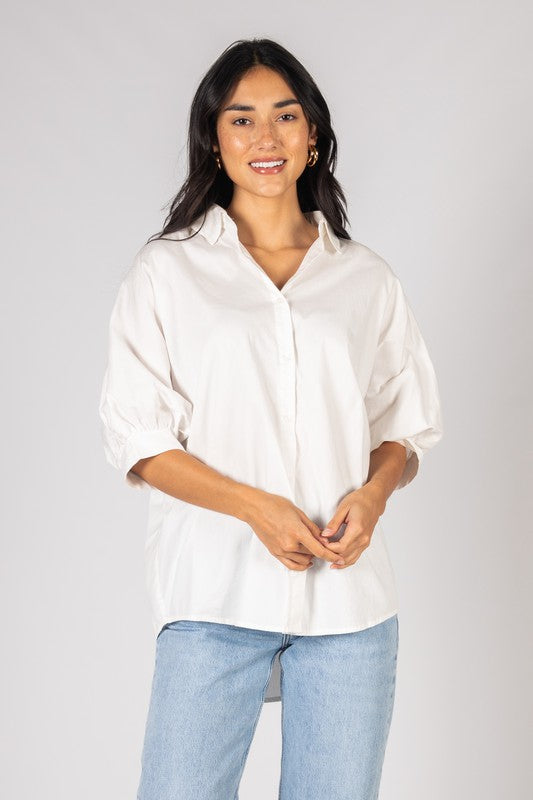 Oversized 3/4 Sleeve Button Up Top